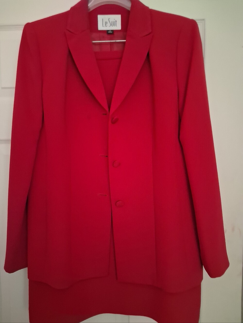 Le Suit Bright Red Women's Blazer and Skirt Set